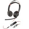 Poly Blackwire 5220 USB-C Headset with USB-A Adapter On Ear Headphones + Mic