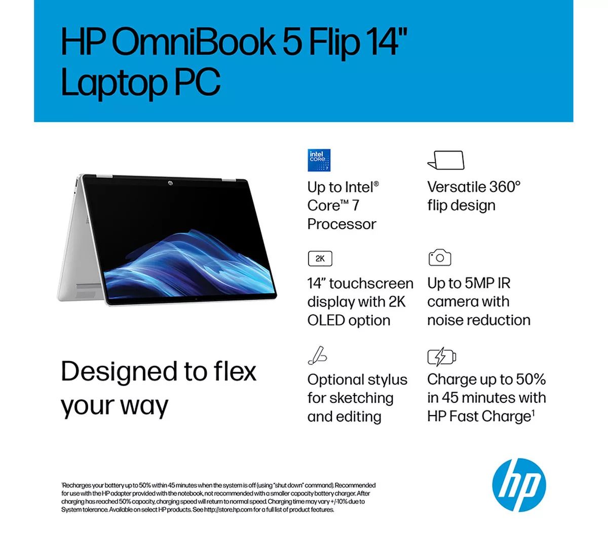 HP OmniBook 5 Flip 14-fp0508sa 14" 2-in-1 Laptop Intel i3 8GB RAM 512GB SSD