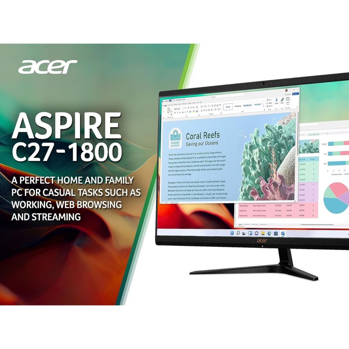 Acer Aspire C27 C27-1800 All-in-one 23.8" Intel i3 13th Gen 8GB RAM 512GB SSD