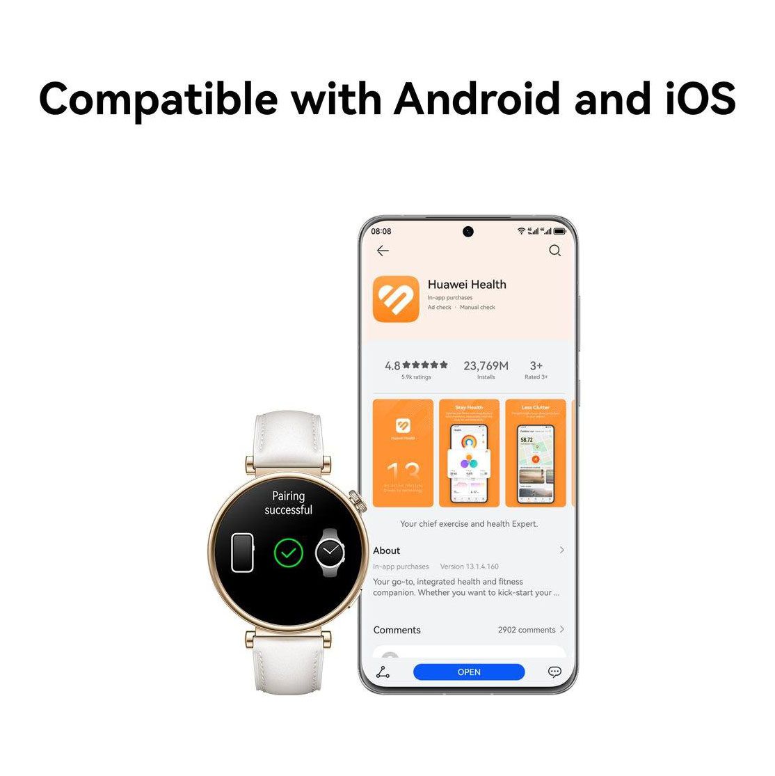 HUAWEI Watch GT 4 in White Smart Sports Waterproof Wi-Fi GPS AMOLED Gold