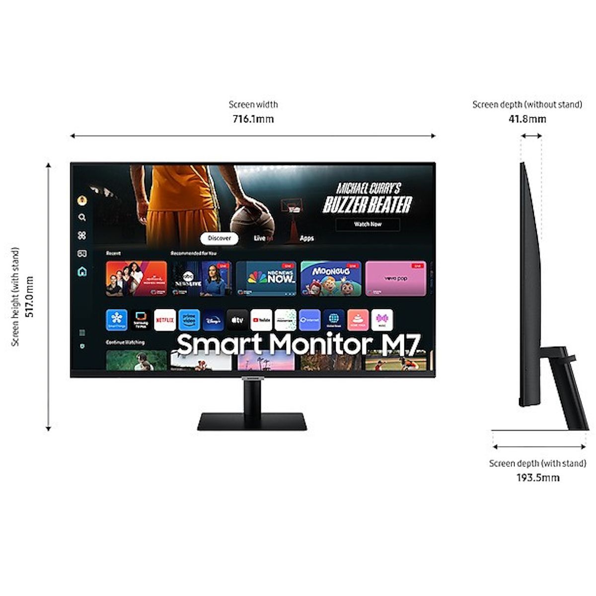 Samsung M70D 32" 4K Ultra HD Smart Monitor With Speakers and Remote HDR10