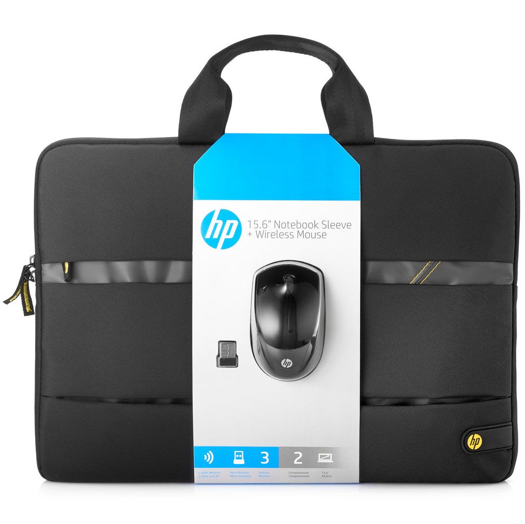HP 15.6" Wireless Essentials Kit (Wireless Mouse and Laptop Folio Case) Black & Yellow