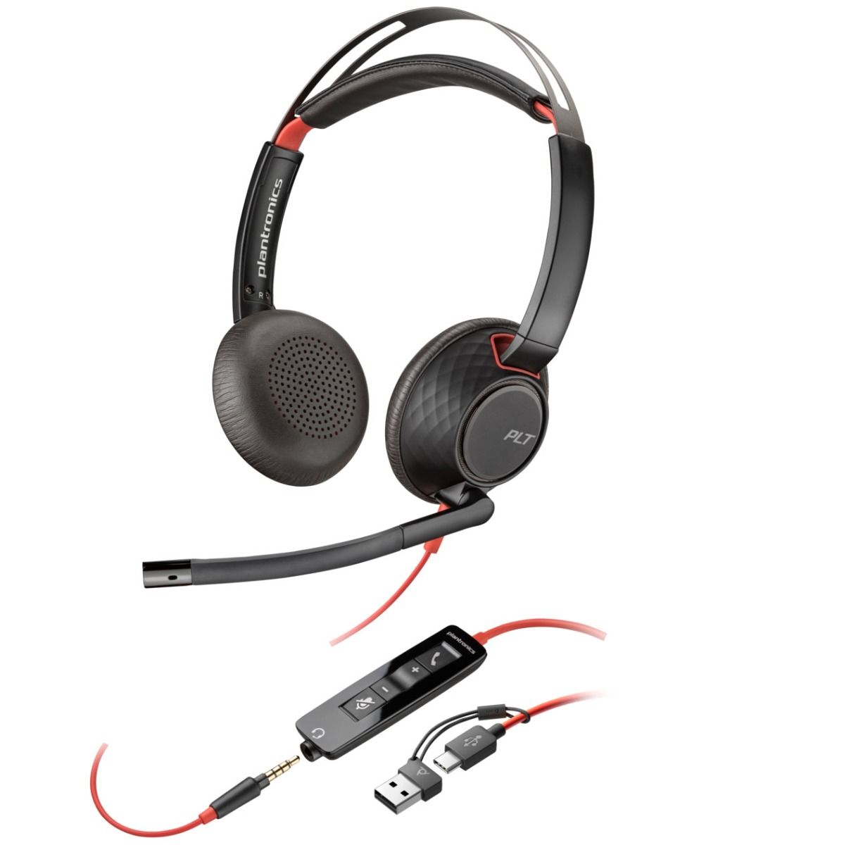 Poly Blackwire 5220 USB-C Headset with USB-A Adapter On Ear Headphones + Mic