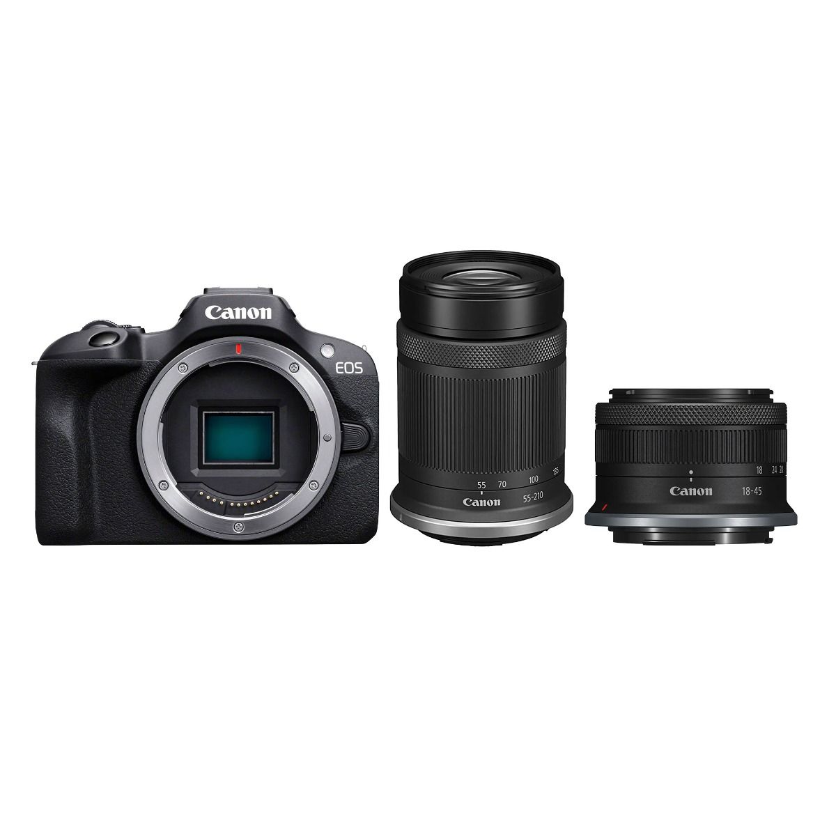 Canon EOS R100 APS-C Mirrorless Crop Camera RFS 18-45mm and STM 55-210mm IS Lenses
