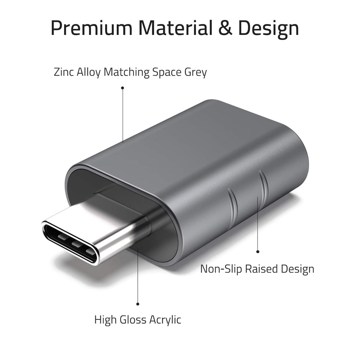Syntec USB-C Male to USB A Female OTG Adapter 2 Pack Space Grey