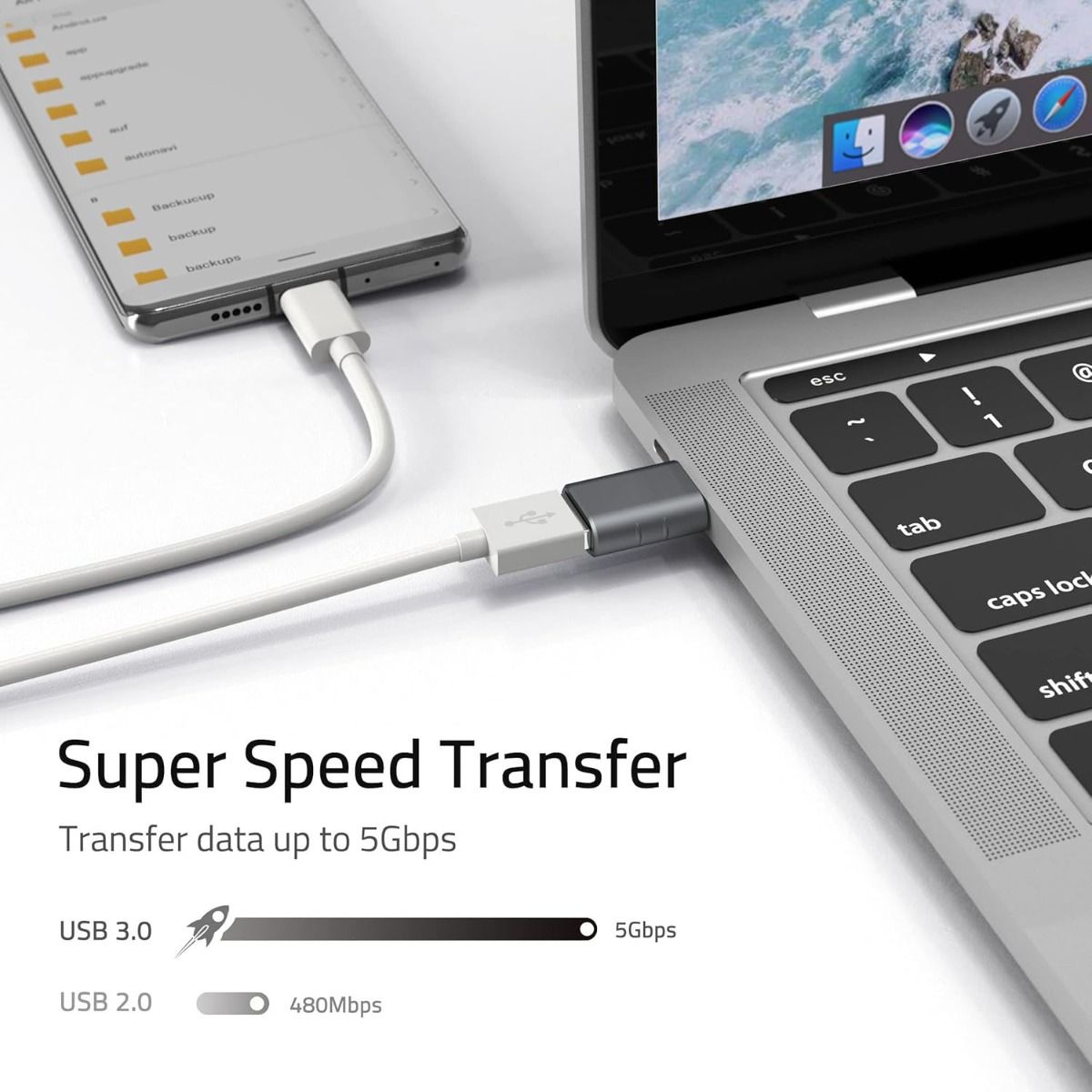 Syntec USB-C Male to USB A Female OTG Adapter 2 Pack Space Grey