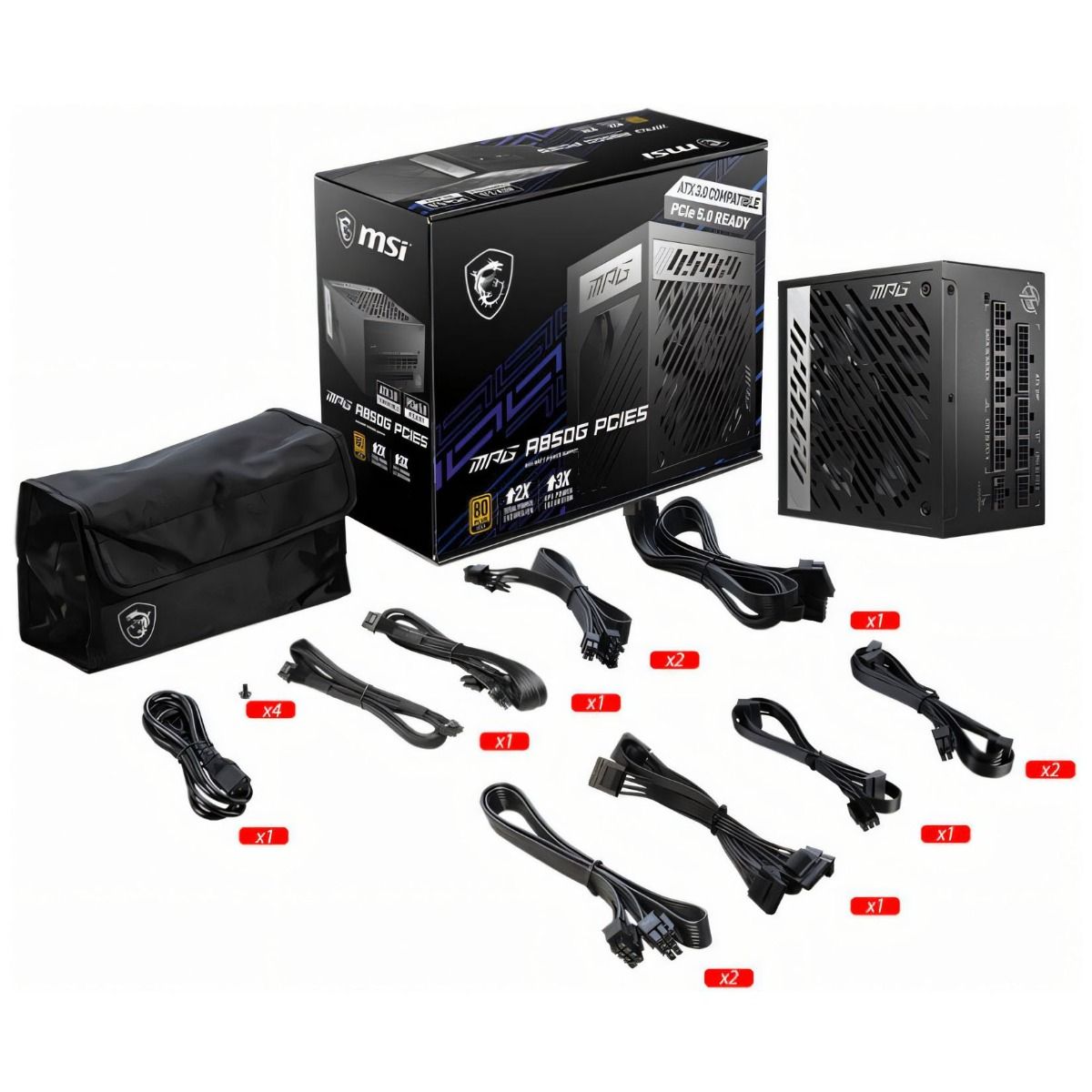 MSI MPG A850G 850W Modular Power Supply PSU 80 Plus Gold PFC Fan