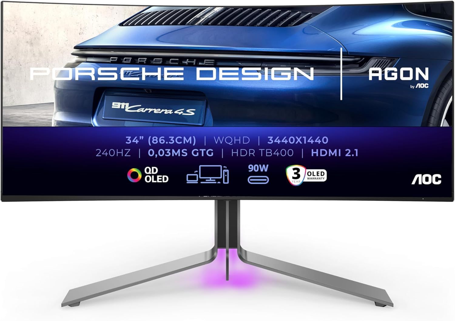 AOC Porsche Design AGON PRO 34" WQHD Curved QD-OLED Monitor 240Hz HDR400