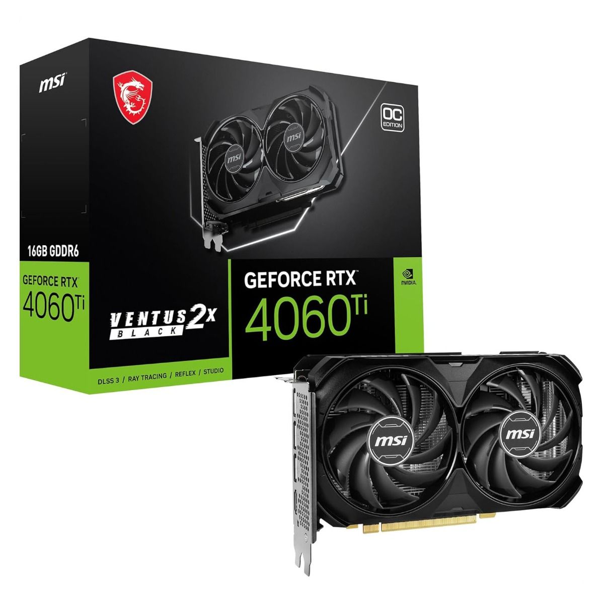 MSI RTX 4060 Ti VENTUS 2X BLACK 16GB GDDR6 OC Graphics Card PCIe 4 Torx Fan