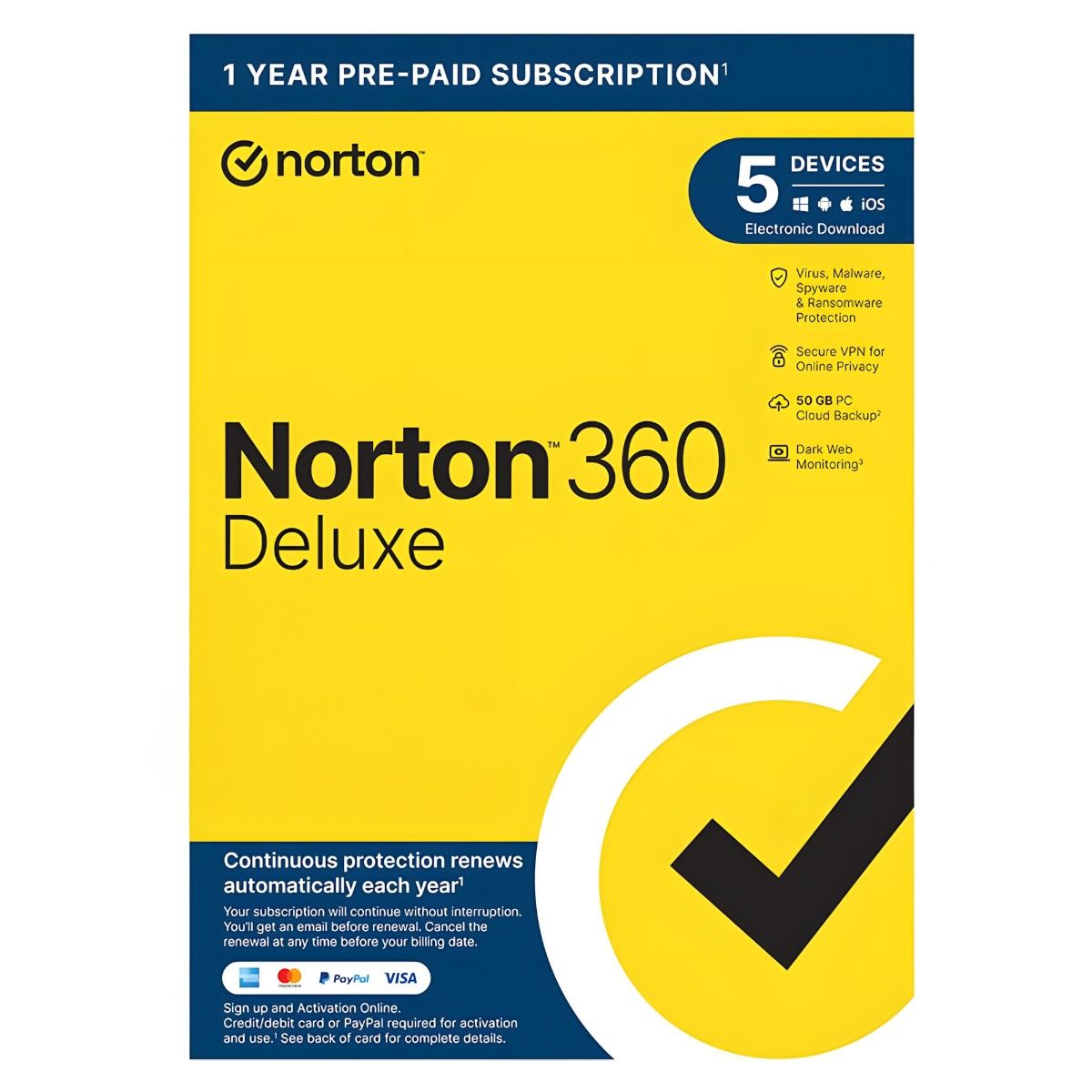 Norton 360 Deluxe - 1 Year, 5 Devices | Anti-Virus & Online Safety