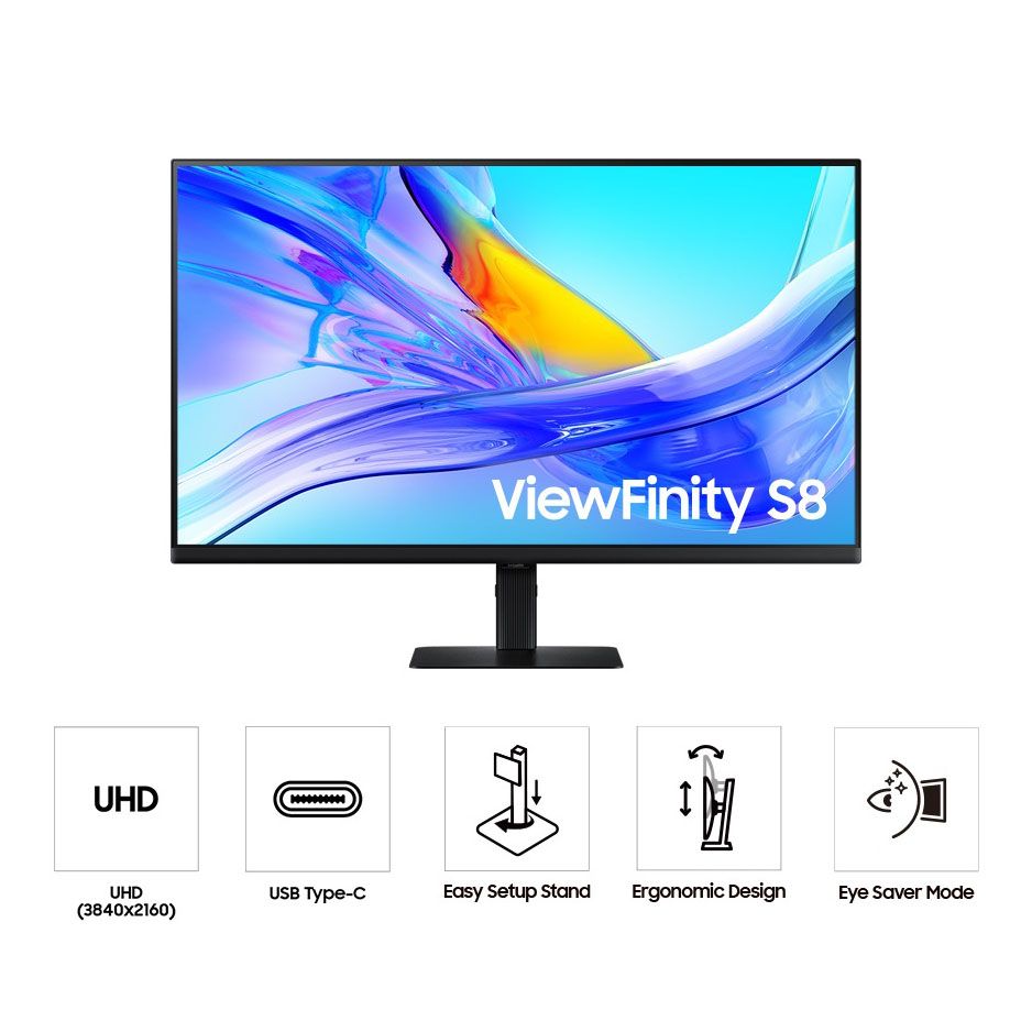 Samsung ViewFinity S8 Ultra HD 4K 60Hz 5ms 32" Monitor USB-C Black with KVM