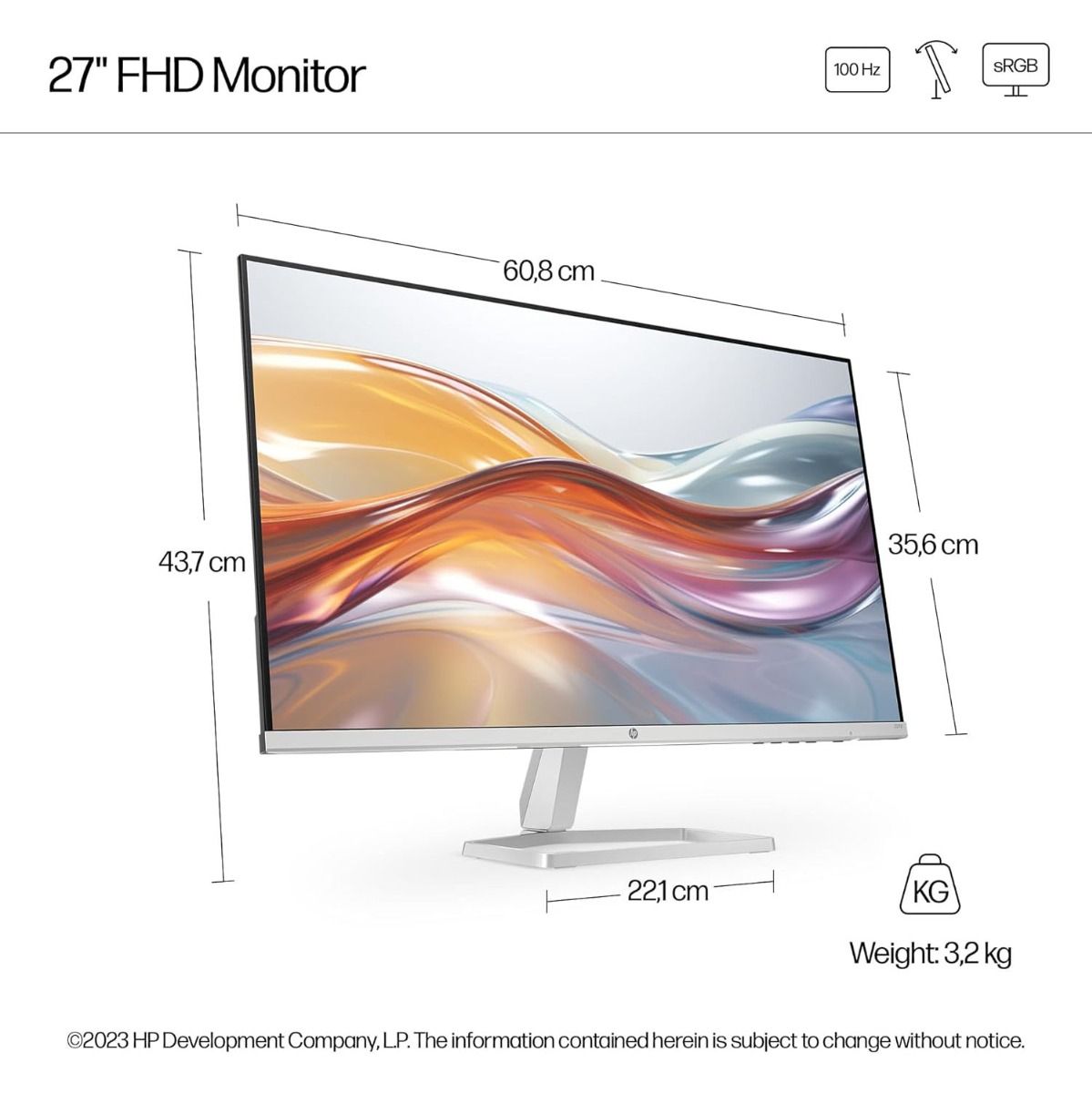 HP Series 5 527sh 27" Full HD IPS LCD Monitor 100Hz 5ms Silver HDMI VGA