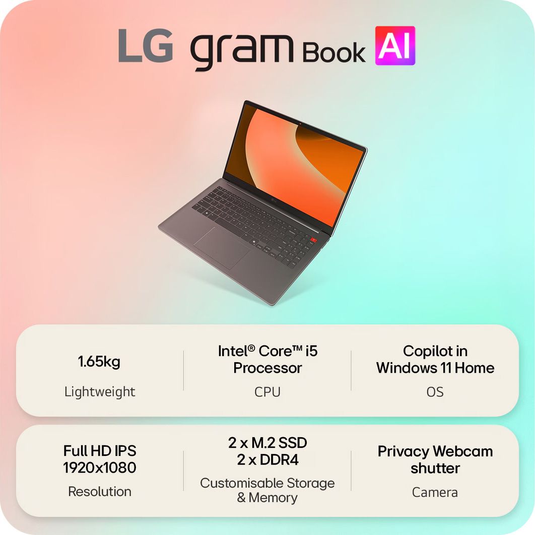 LG gram Book 15.6" Laptop Intel Core i5 13th Gen 16GB RAM 512GB SSD Grey