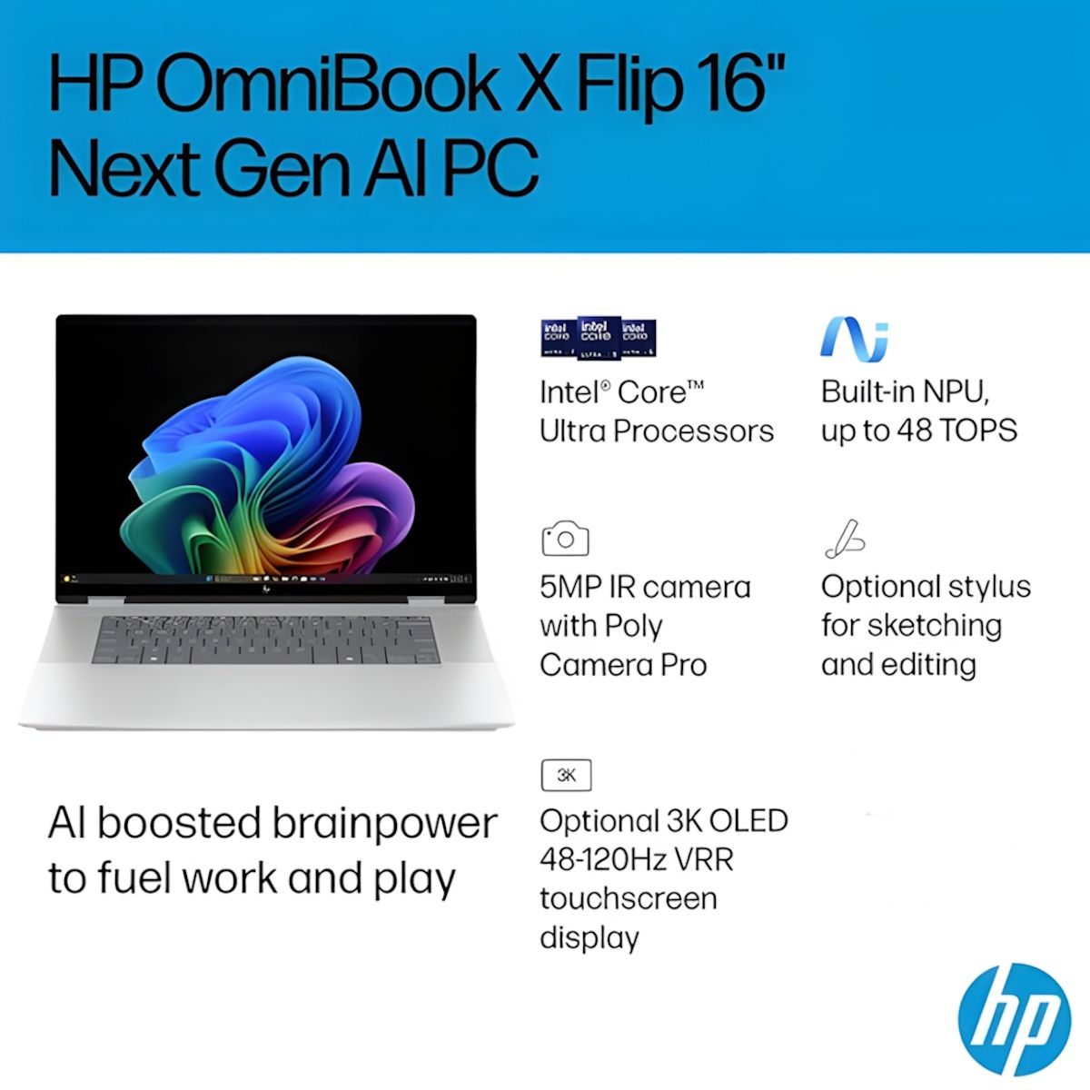 HP OmniBook X Flip AI 16" 2-in-1 OLED Laptop Intel Ultra 7 16GB 1TB SSD
