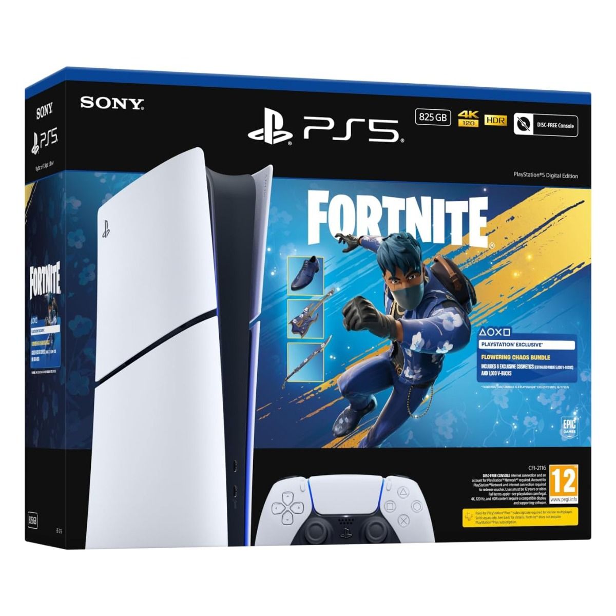 Sony PlayStation 5 Slim 825GB Games Console (Digital Edition) & Fortnite Flowering Chaos Bundle