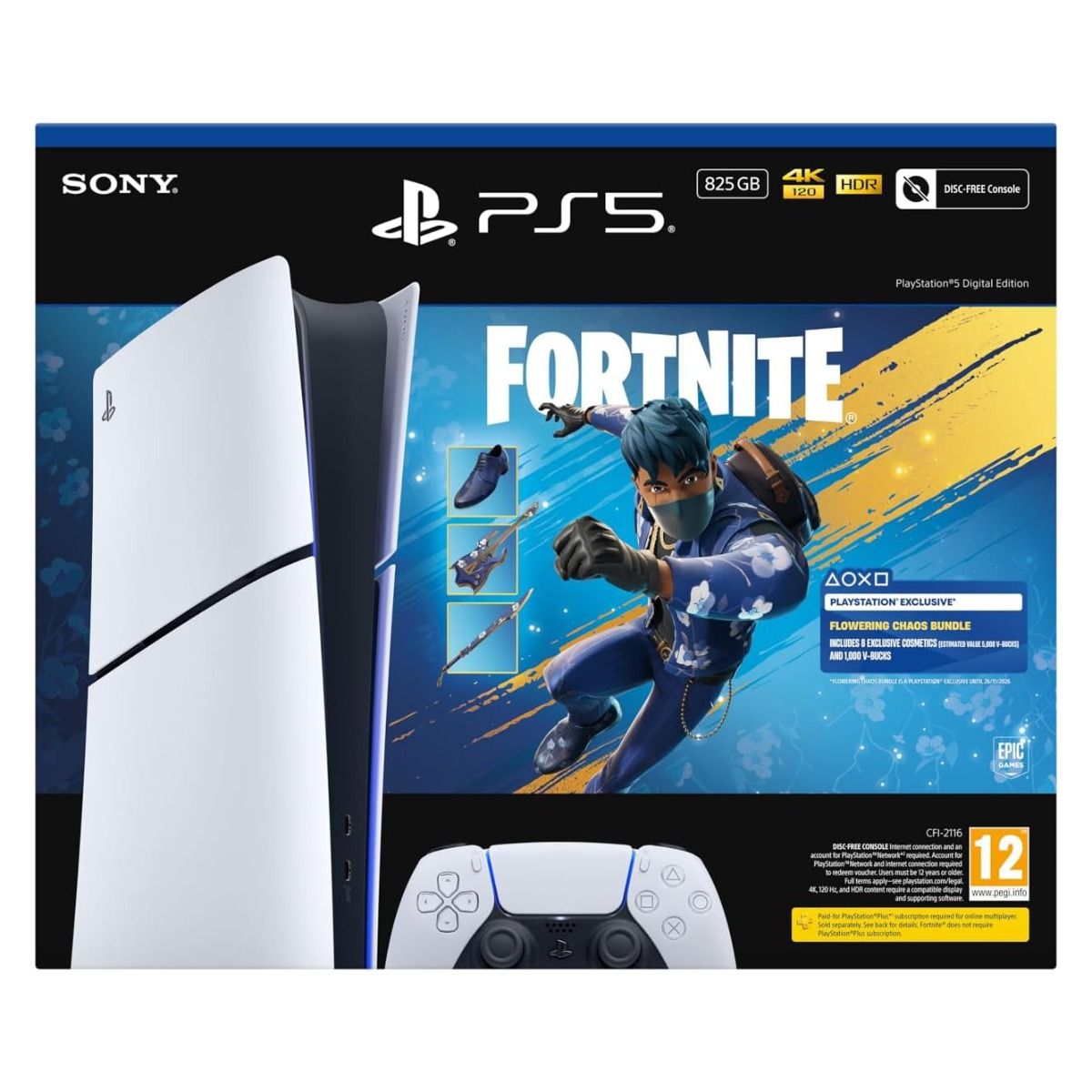 Sony PlayStation 5 Slim 825GB Games Console (Digital Edition) & Fortnite Flowering Chaos Bundle