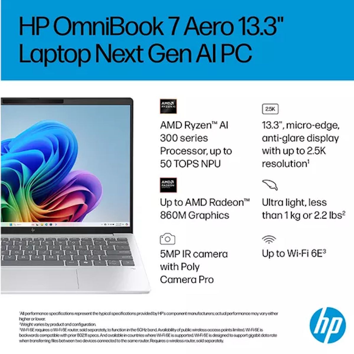 HP OmniBook 7 Aero AI 13.3" Laptop AMD Ryzen AI 7 16GB RAM 1TB SSD