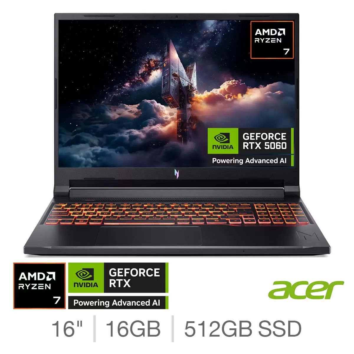 Acer Nitro V16 AI 16" Gaming Laptop AMD Ryzen 7 AI 16GB 512GB RTX 5060