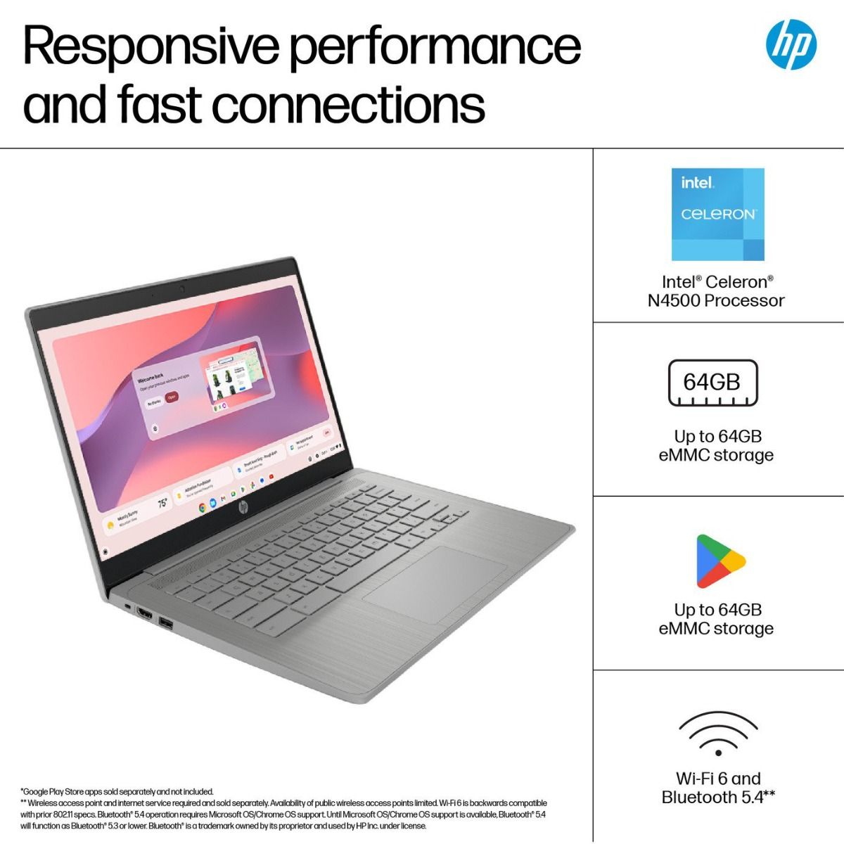 HP Chromebook 14a-ne1000na Laptop Intel N4500 4GB RAM 64GB eMMC ChromeOS