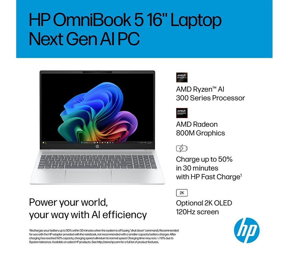 HP OmniBook 5 AI 16-ag1500sa 16" Laptop AMD Ryzen AI 5 16GB 512GB Silver