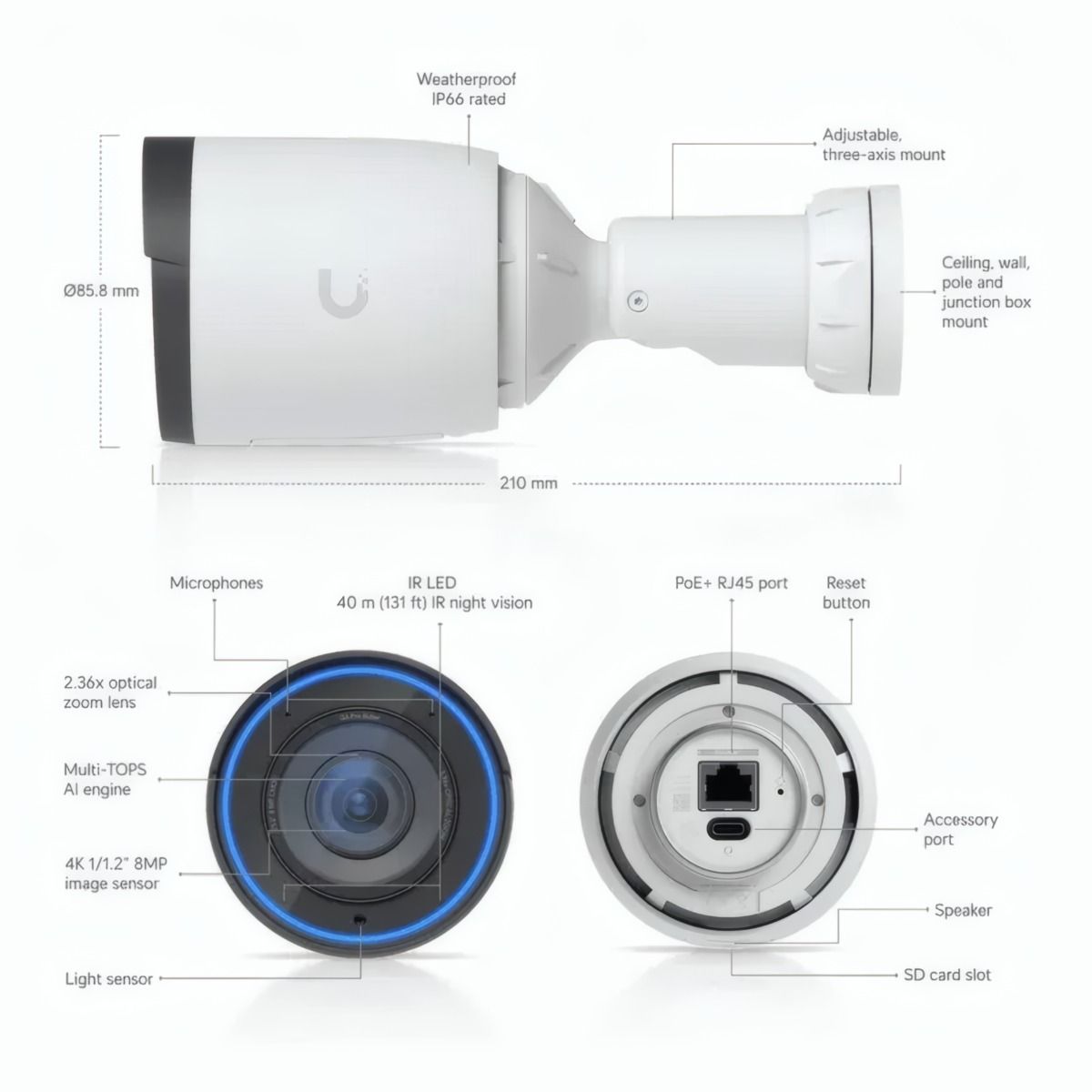 Ubiquiti UniFi G6 Pro Bullet 4K PoE+ CCTV Security Camera in White