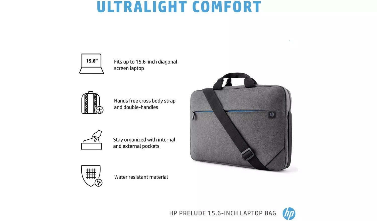 HP Prelude 15.6" Laptop Bag - 2Z8P4AA with Internal and External Pockets Grey