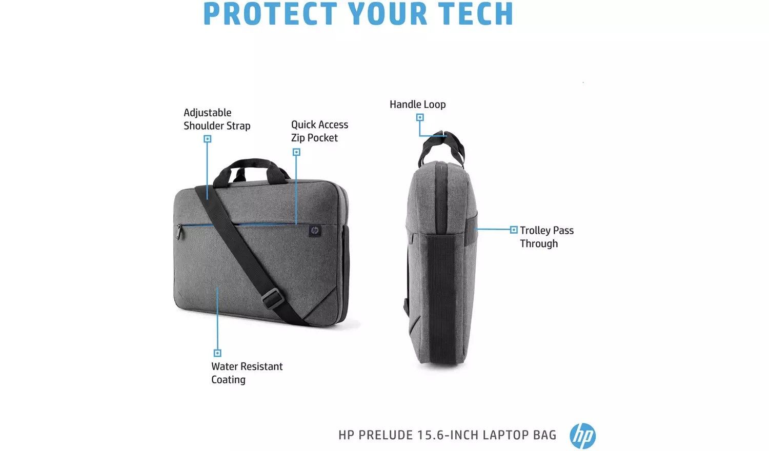 HP Prelude 15.6" Laptop Bag - 2Z8P4AA with Internal and External Pockets Grey