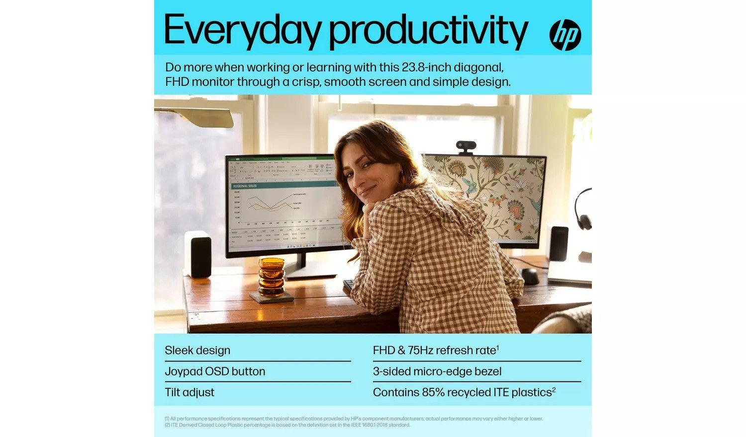 HP V24v G5 23.8" Full HD Monitor 75Hz Refresh Thin Bezel - Black