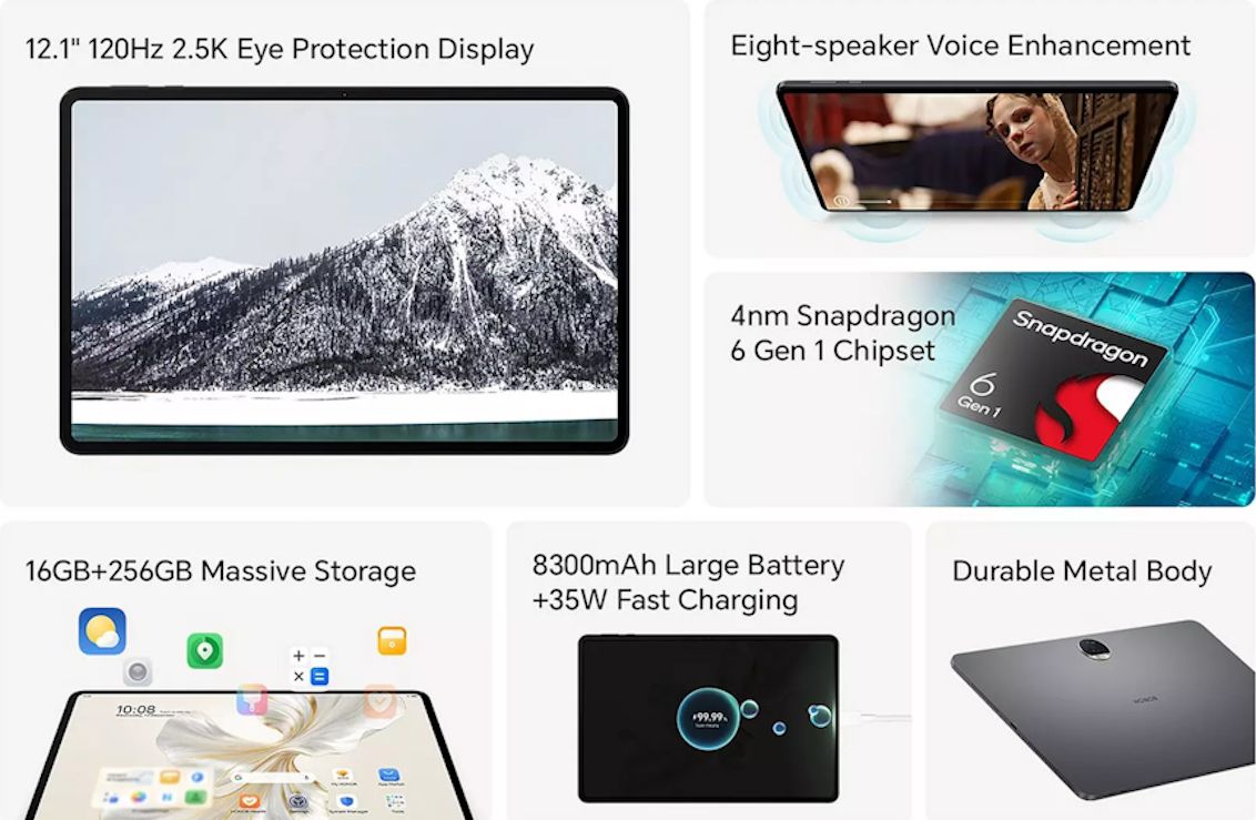 Honor Pad 9 12.1" Tablet 2.5K 120Hz Display 8GB RAM 256GB Storage Grey