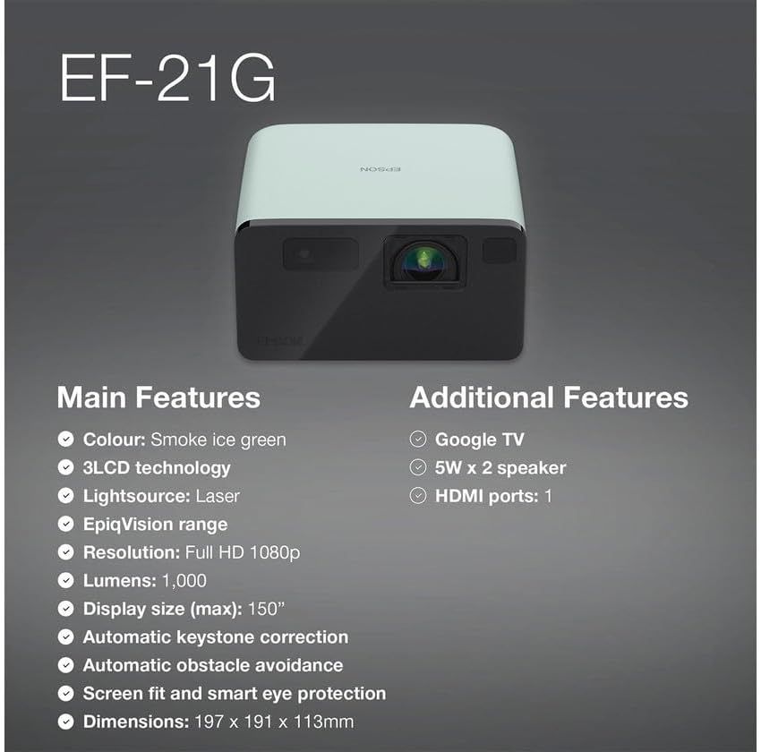 Epson EF-21G Mini Smart Laser Projector Full HD 240Hz Ultra Short Throw Green