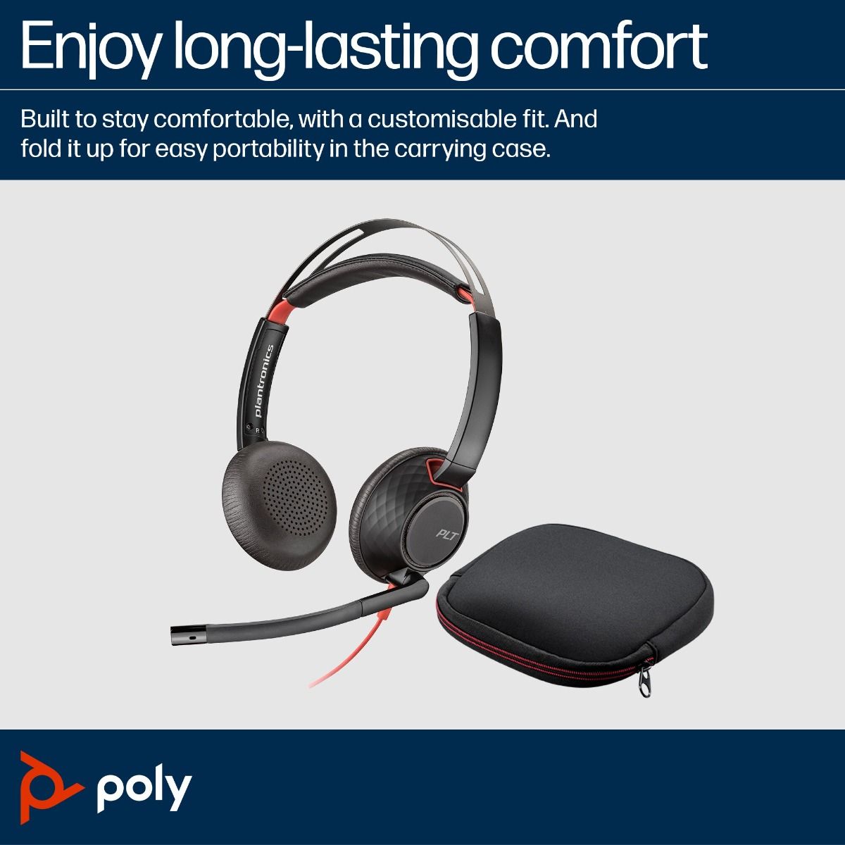 Poly Blackwire 5220 USB-C Headset with USB-A Adapter On Ear Headphones + Mic