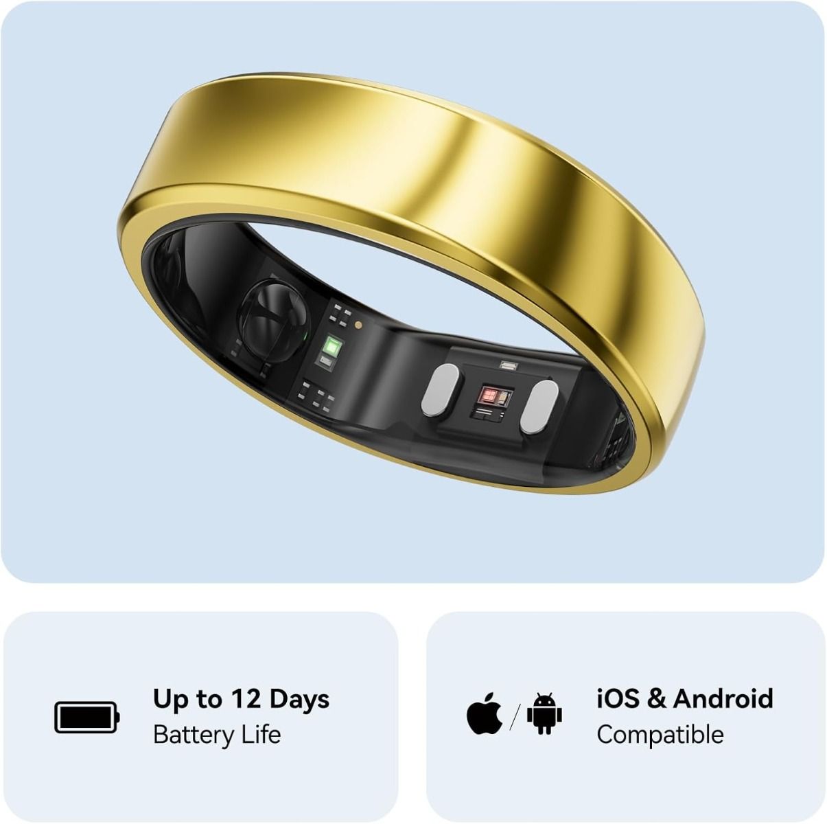 RingConn Smart Ring Gen 2 Size 7 Gold with Charging Case and Sleep Apnea Monitoring