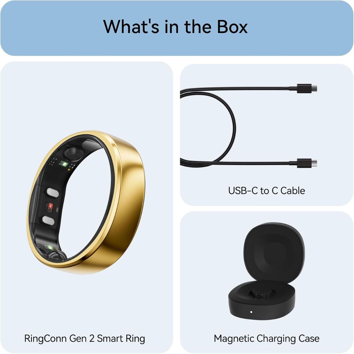 RingConn Smart Ring Gen 2 Size 7 Gold with Charging Case and Sleep Apnea Monitoring