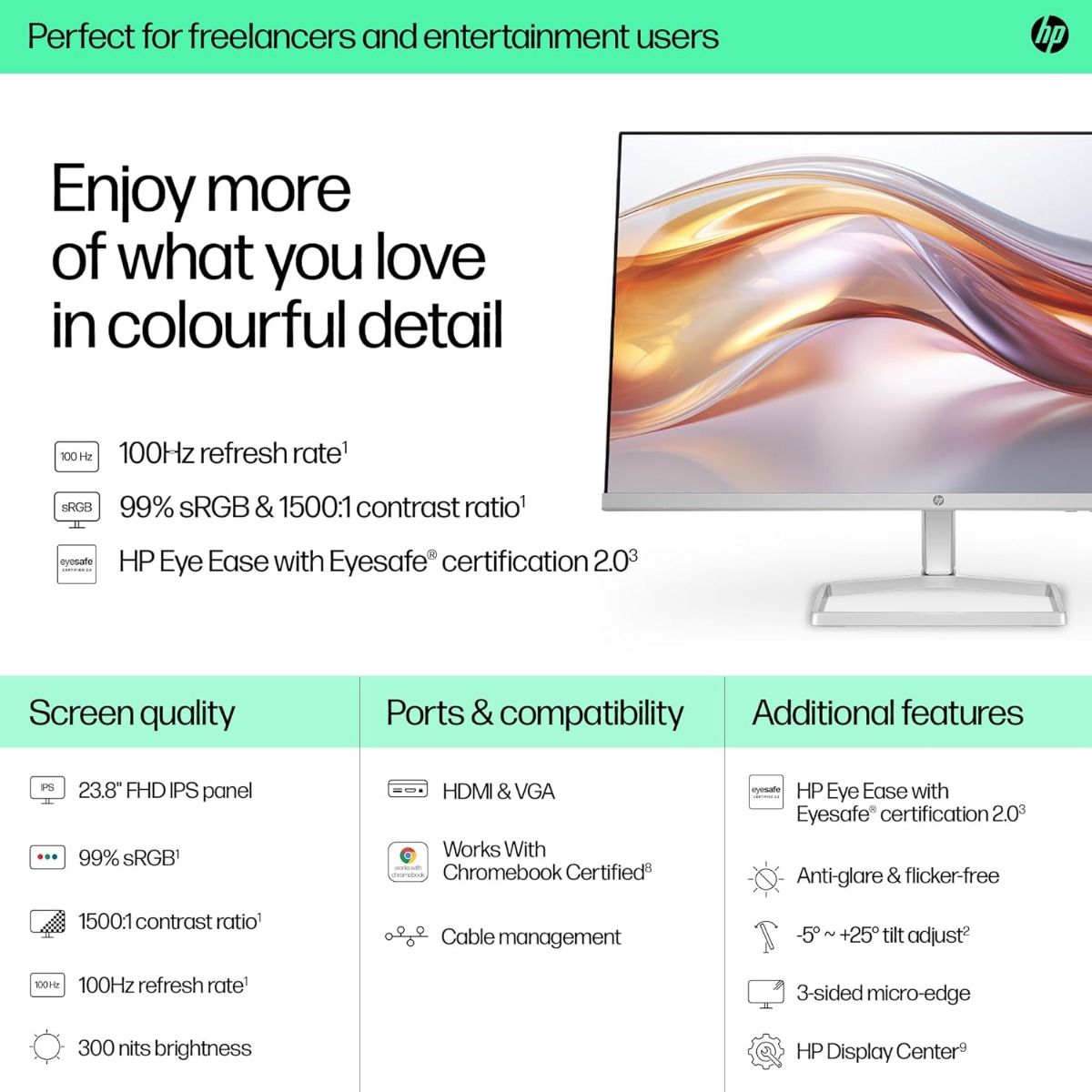 HP Series 5 524sf 23.8" Full HD Monitor 100Hz Refresh 5ms Response Black