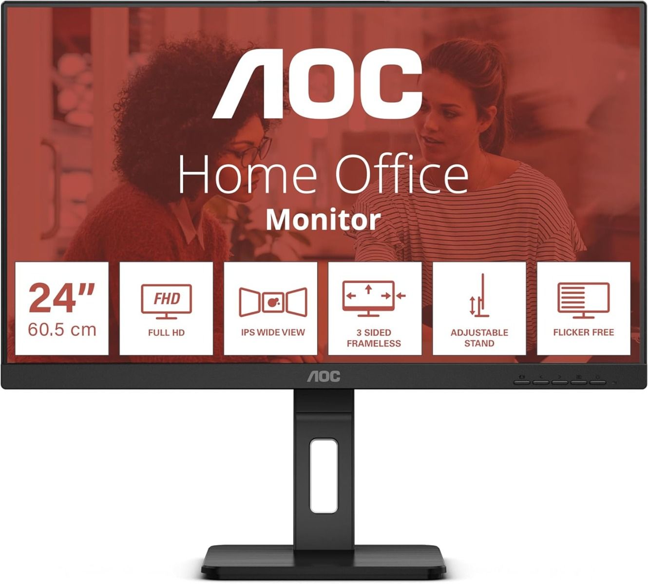 AOC 23.8" Full HD Monitor 75Hz Adaptive Sync 3-Sided Frameless Built In Speakers