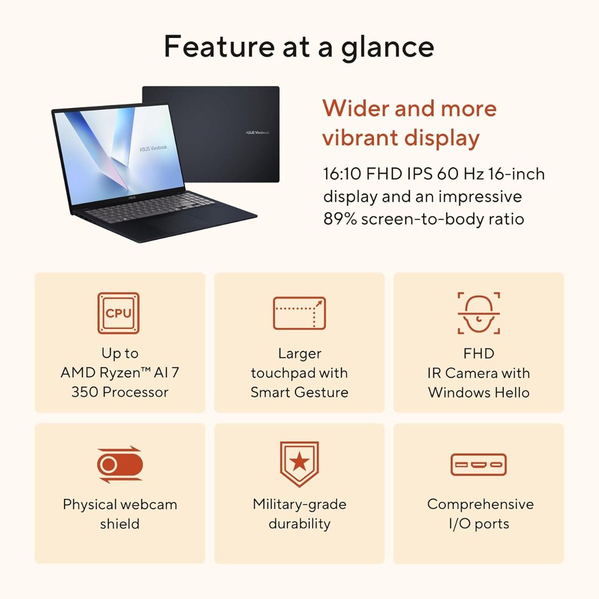 ASUS Vivobook 16 M1607 16" Laptop AMD Ryzen AI 7 16GB RAM 1TB SSD