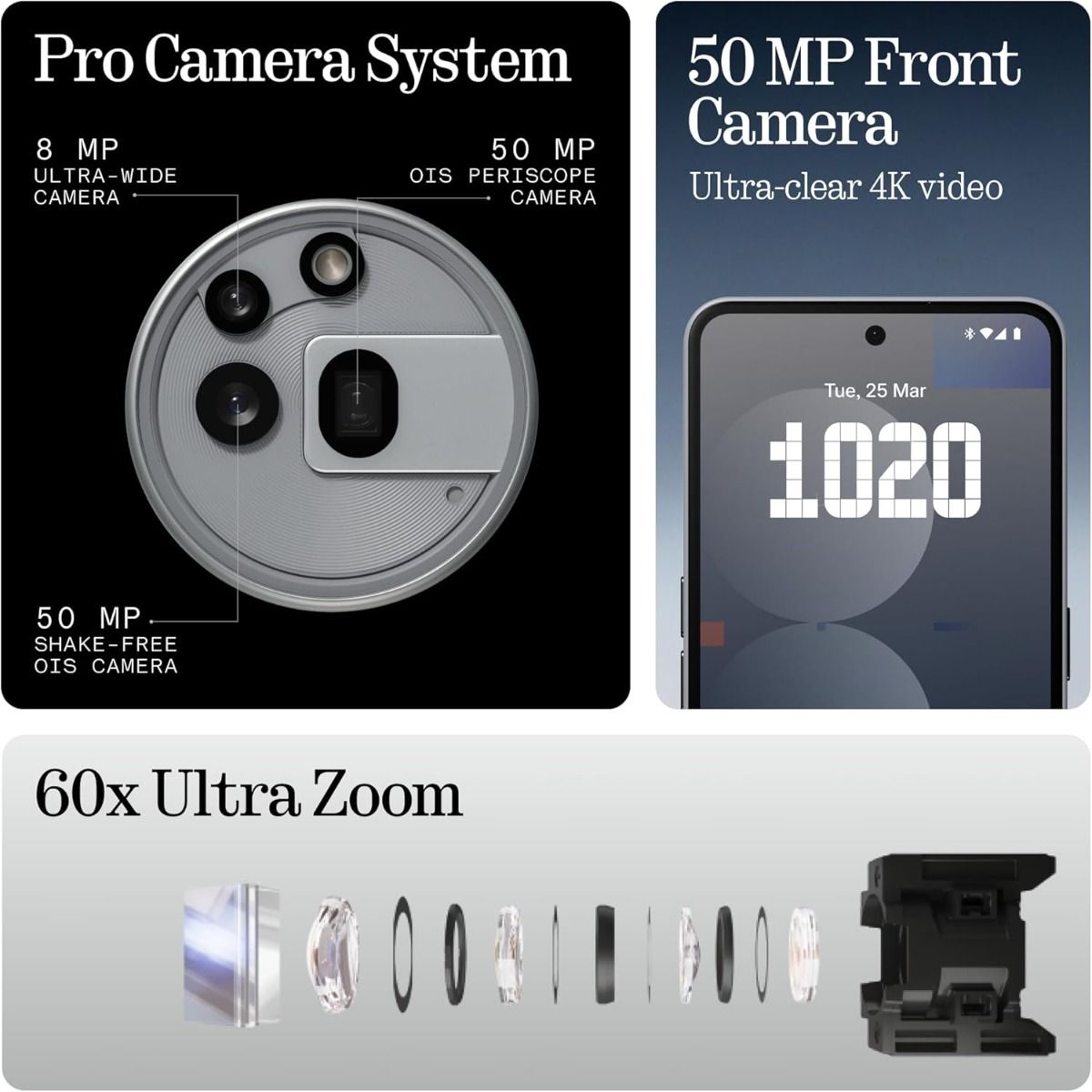 Nothing Phone (3a) Pro 6.77" AMOLED Display Snapdragon 7s 12GB 256GB Android Grey