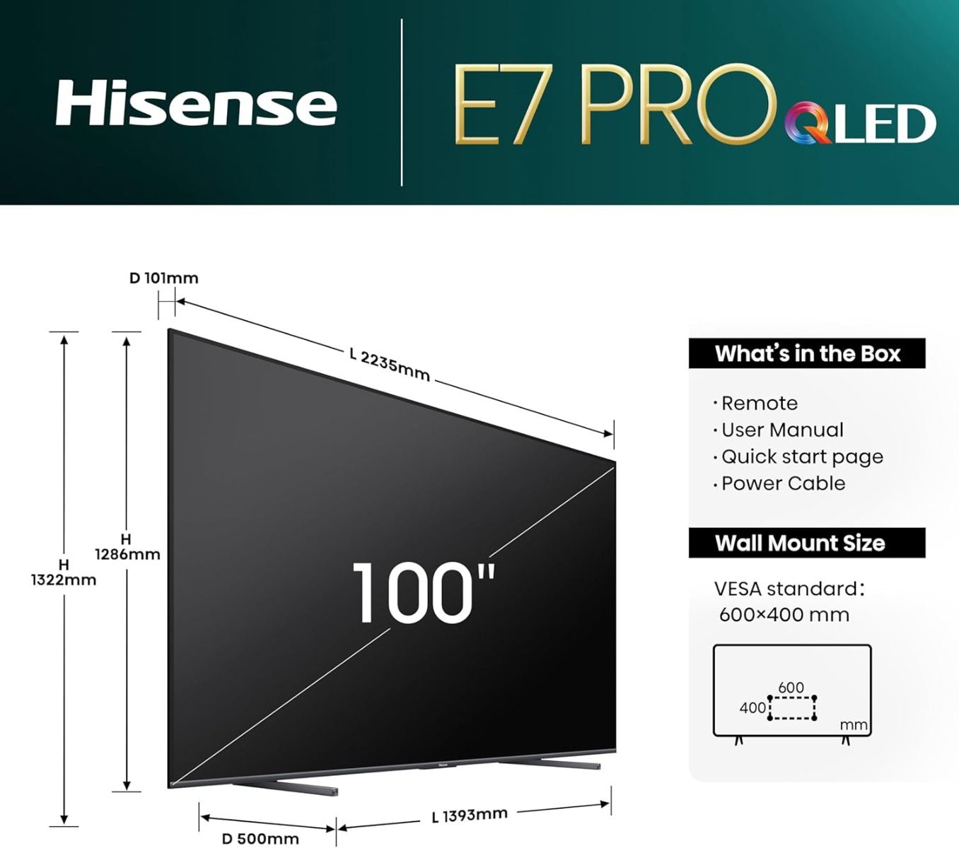 Hisense E7N Pro 100" 4K QLED Smart TV Quantum Dot Colour Dolby Vision IQ
