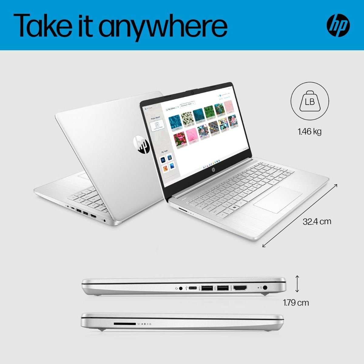 HP 14s-dq5503sa 14" Full HD Laptop Intel Core i3 8GB RAM 128GB SSD Silver