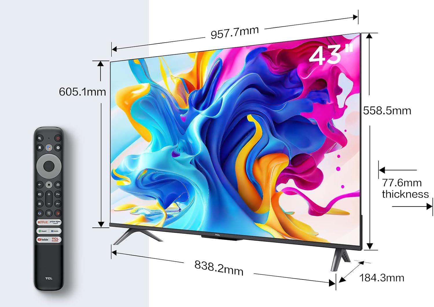 TCL 43C645K 43" QLED Smart TV 4K Ultra HD Dolby Vision and Atmos Android TV