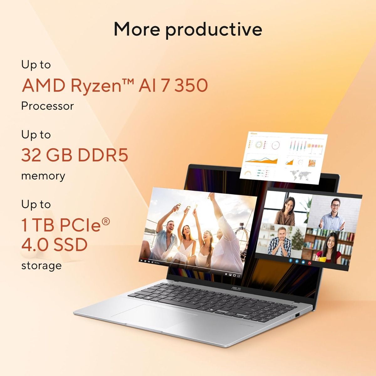 ASUS Vivobook 16 M1607 16" Laptop AMD Ryzen AI 7 16GB RAM 1TB SSD