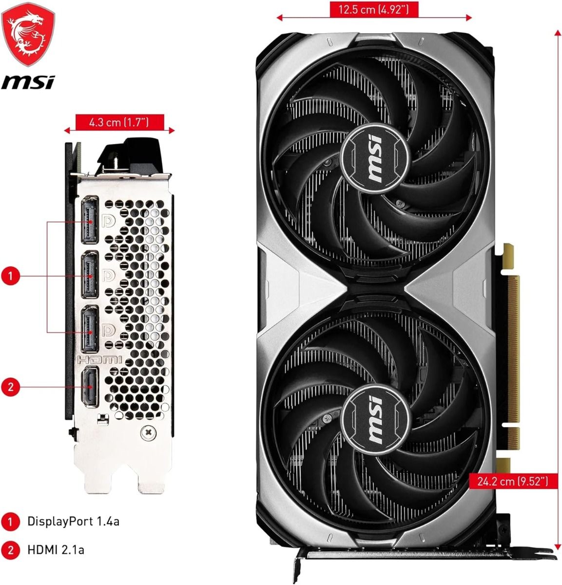 MSI GeForce RTX 4070 Ventus 2X E OC 12GB GDDR6X Graphics Card