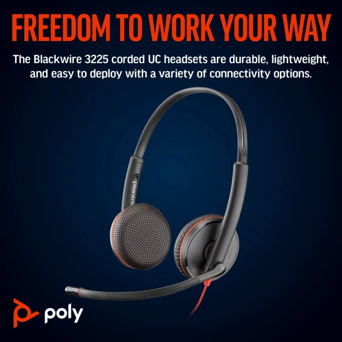 Poly Blackwire 3225 USB-C Headset Inline Controls Windows & Mac Support