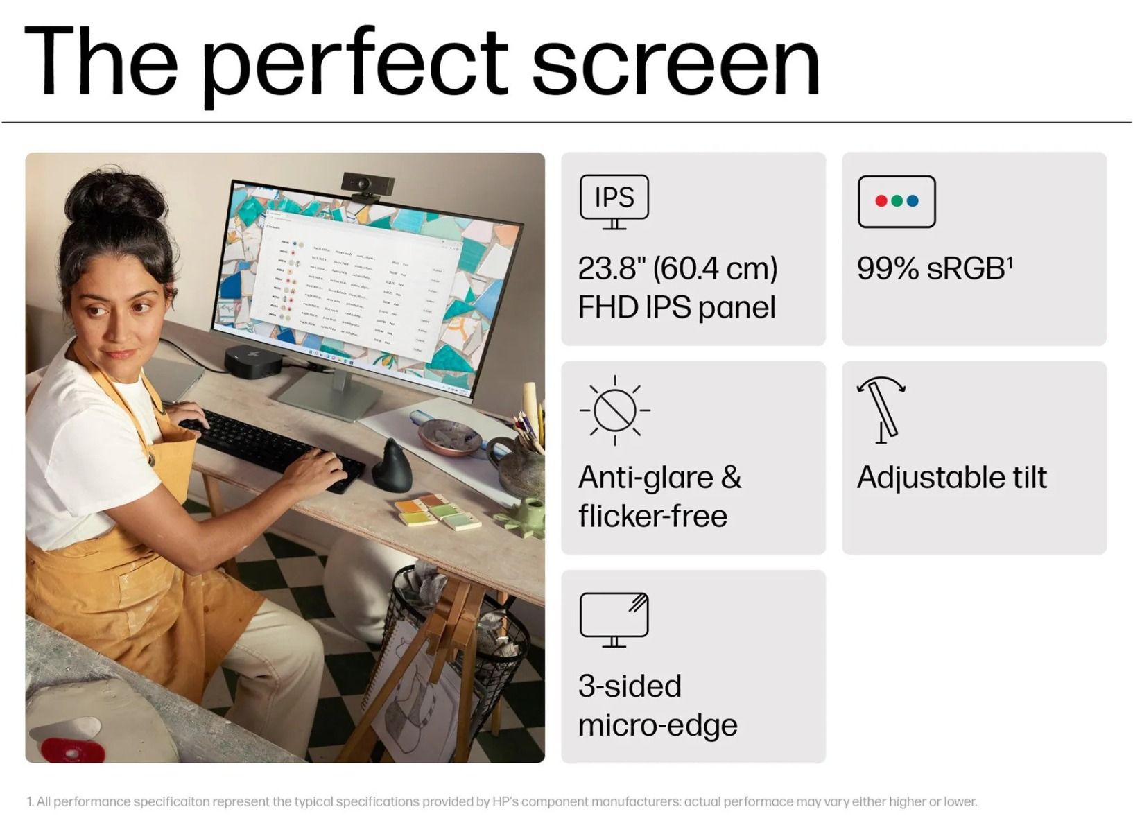 HP Series 5 524sh 23.8" Full HD Monitor 100Hz 3-sided Micro Bezel
