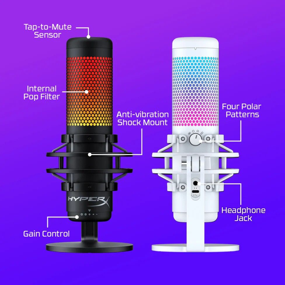 Hyper X QuadCast S USB Microphone RGB Lighting Built In Anti Shock Mount