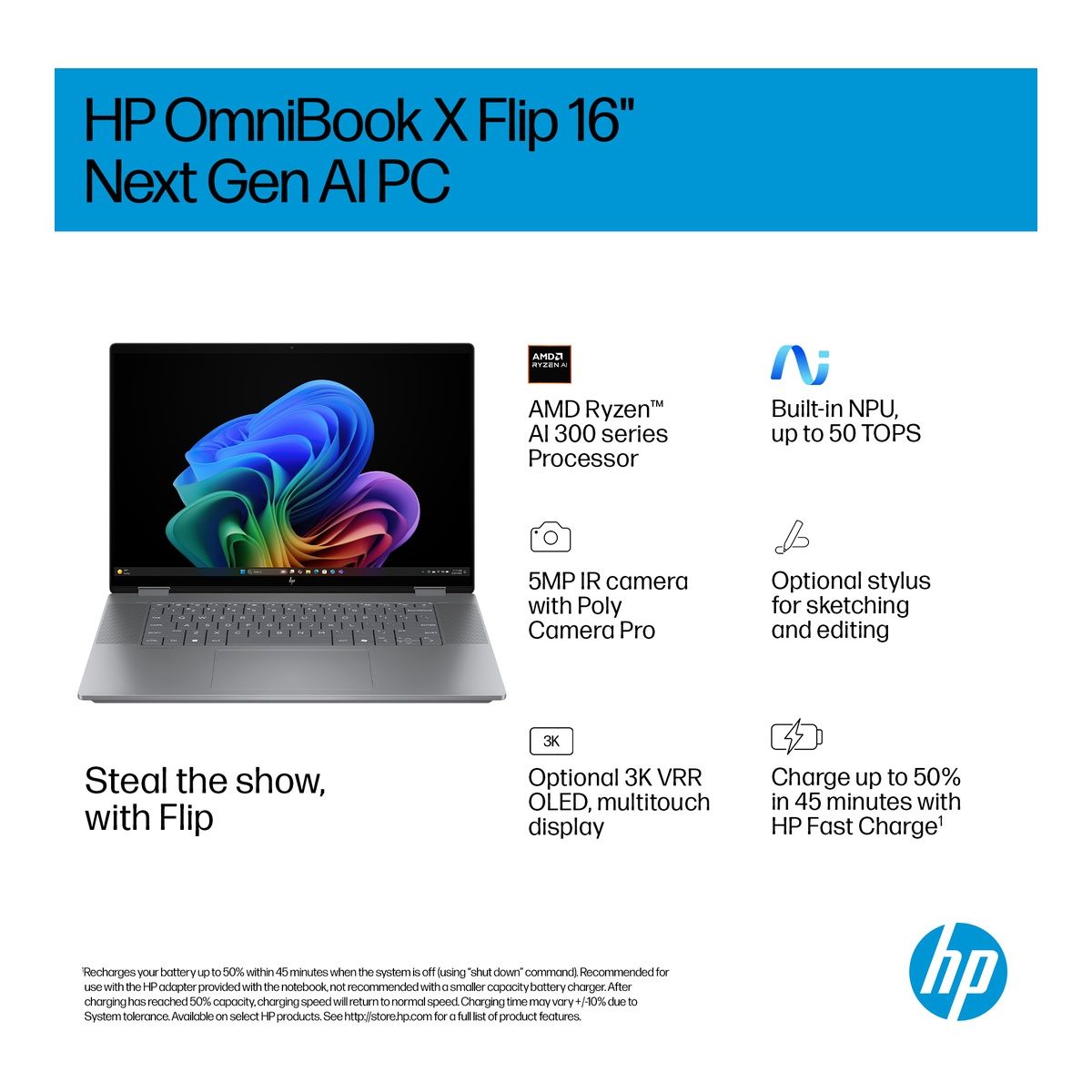 HP OmniBook X Flip 16-ar0006nax 16" Ryzen AI 7 350 32GB RAM 1TB SSD Win 11 Home