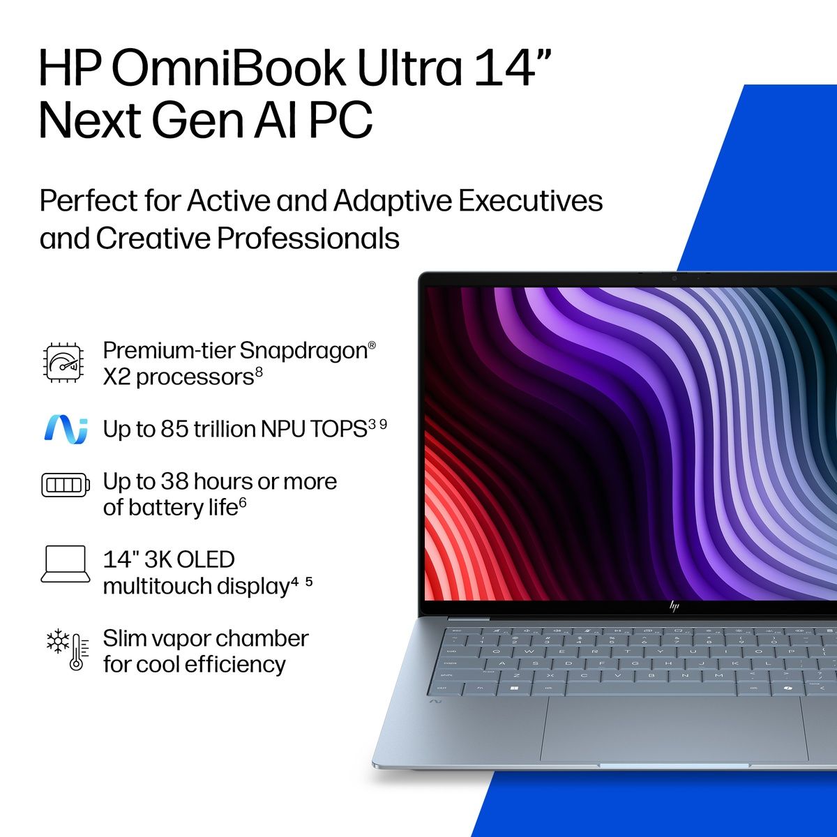 HP OmniBook Ultra 14" Snapdragon X2 Plus X2P-64-100 16GB 512GB SSD Win 11 Home