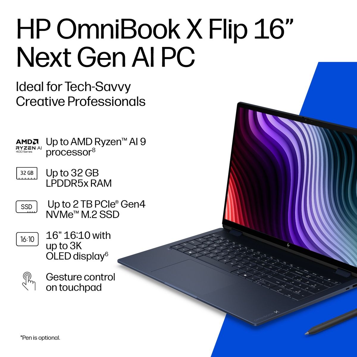HP OmniBook X Flip 2-in-1 16" Ryzen AI 5 430 16GB RAM 512GB SSD Win 11 Home