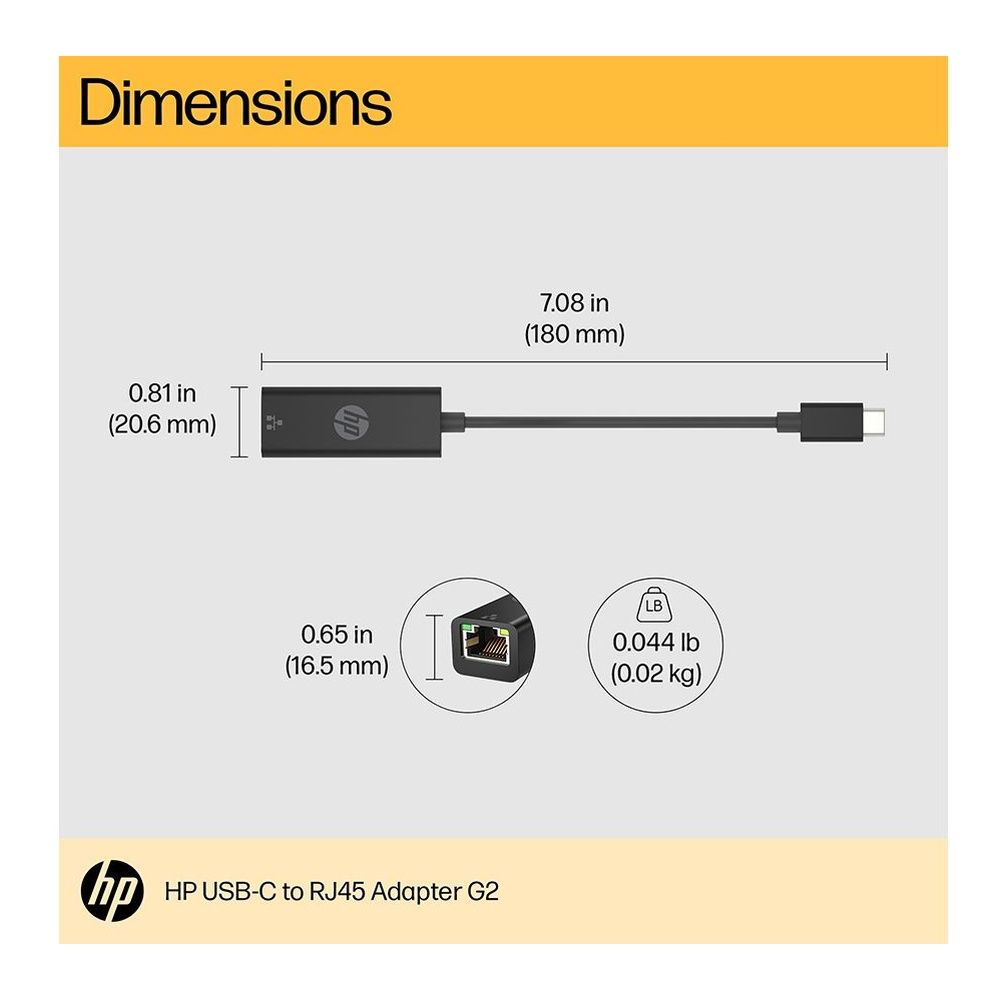 HP USB-C to RJ45 Ethernet Adapter G2 Up to 1GBps