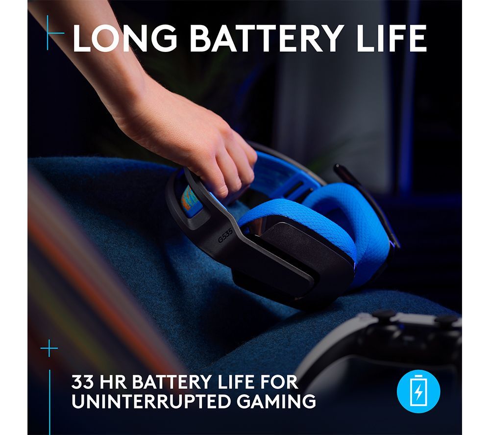 Logitech G535 Wireless Headset 40mm Drivers Memory Foam Earcups - Black & Blue